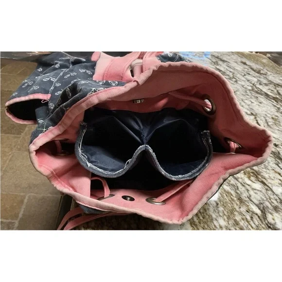 Stylish Blue Canvas White Tennis Racket Patternand Pink Accents Tennis Backpack - Picture 8 of 8